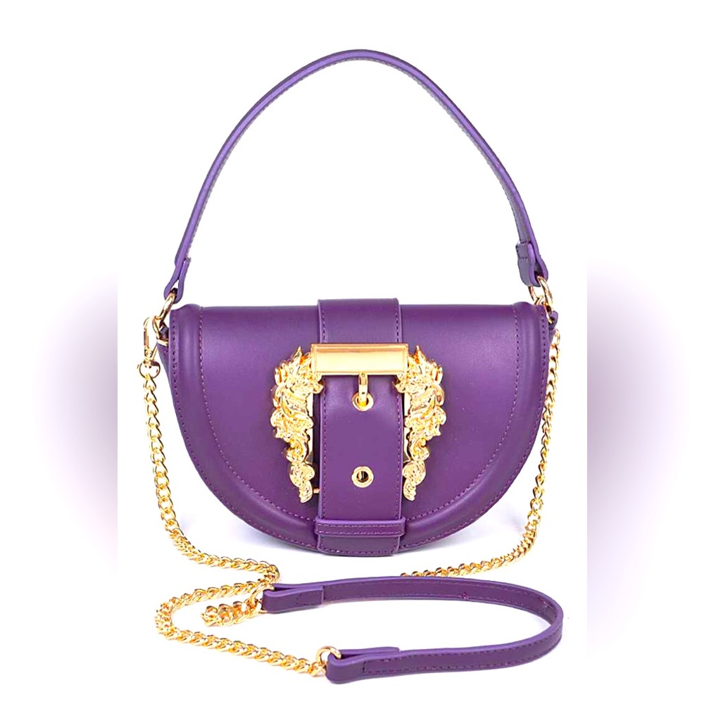 Vegan Leather Gold Motif Buckle Convertible Bag